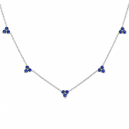 14K Gold Sapphire 5 Trinity Cluster Charm Necklace