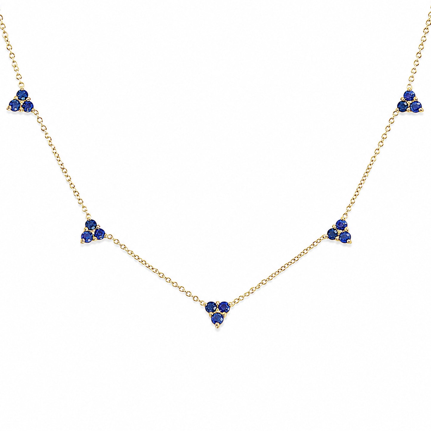14K Gold Sapphire 5 Trinity Cluster Charm Necklace
