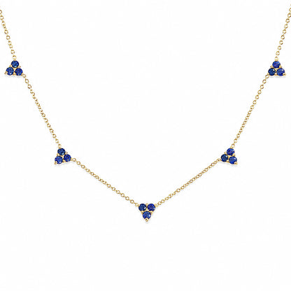 14K Gold Sapphire 5 Trinity Cluster Charm Necklace