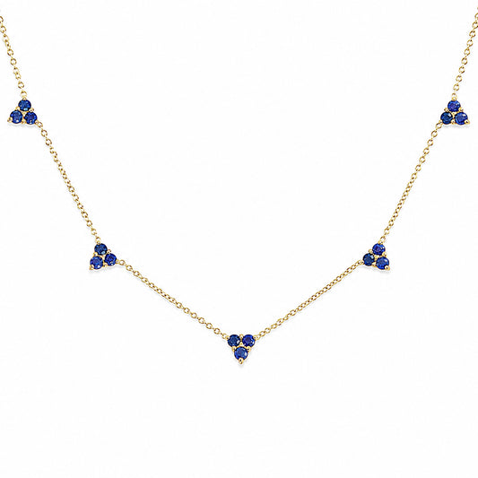 14K Gold Sapphire 5 Trinity Cluster Charm Necklace