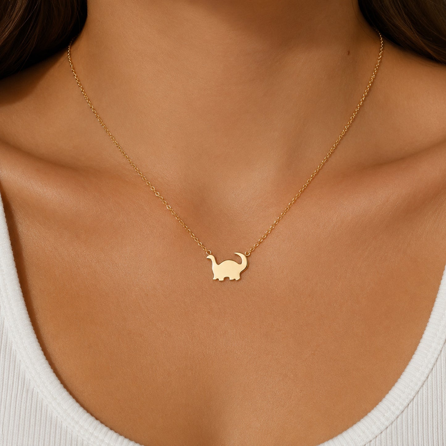 14K Gold Brachiosaurus Dino Necklace