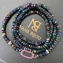 14K Gold Black Opal & Diamond Beaded Necklace