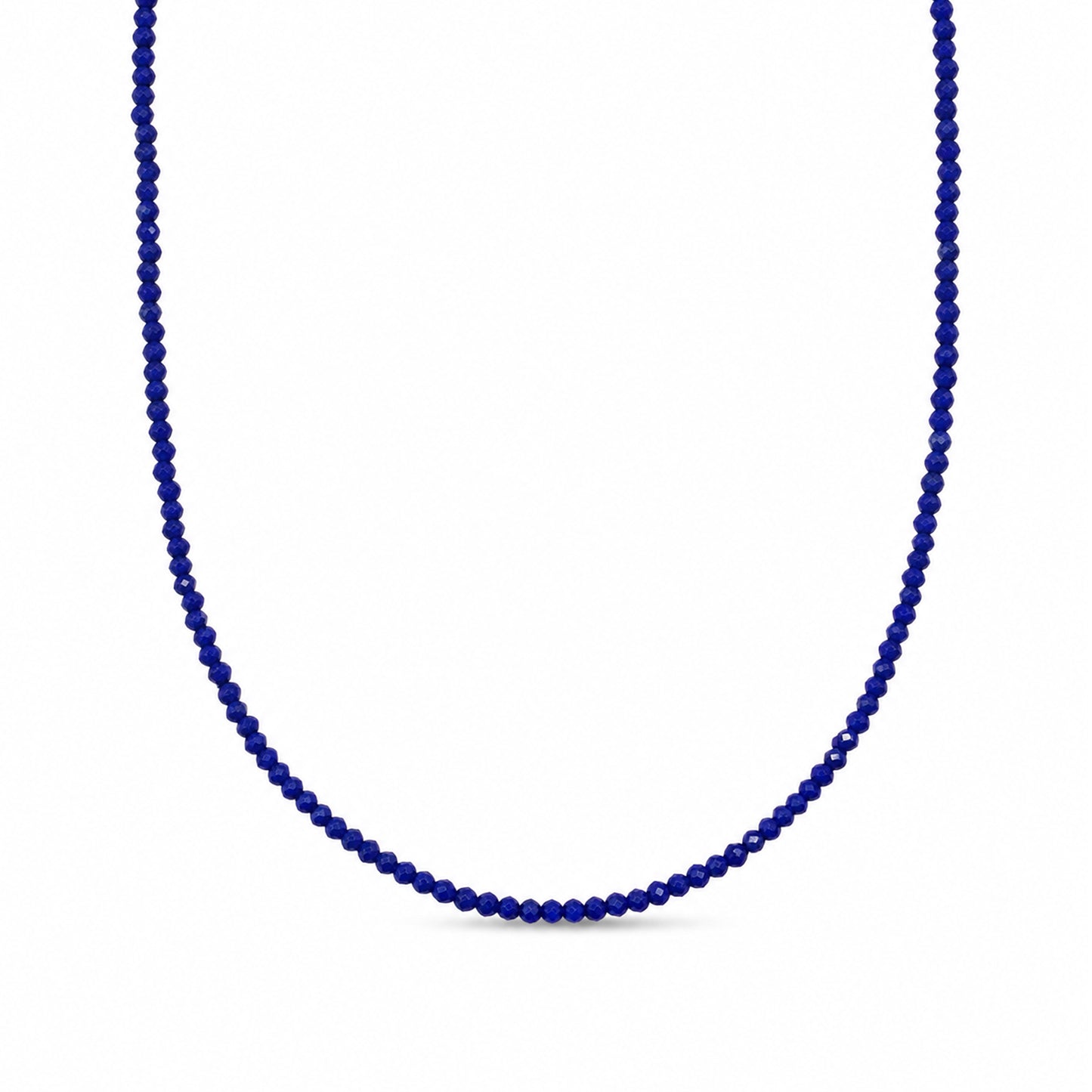 14K Gold Faceted Lapis Lazuli Beaded Necklace, 2mm Size