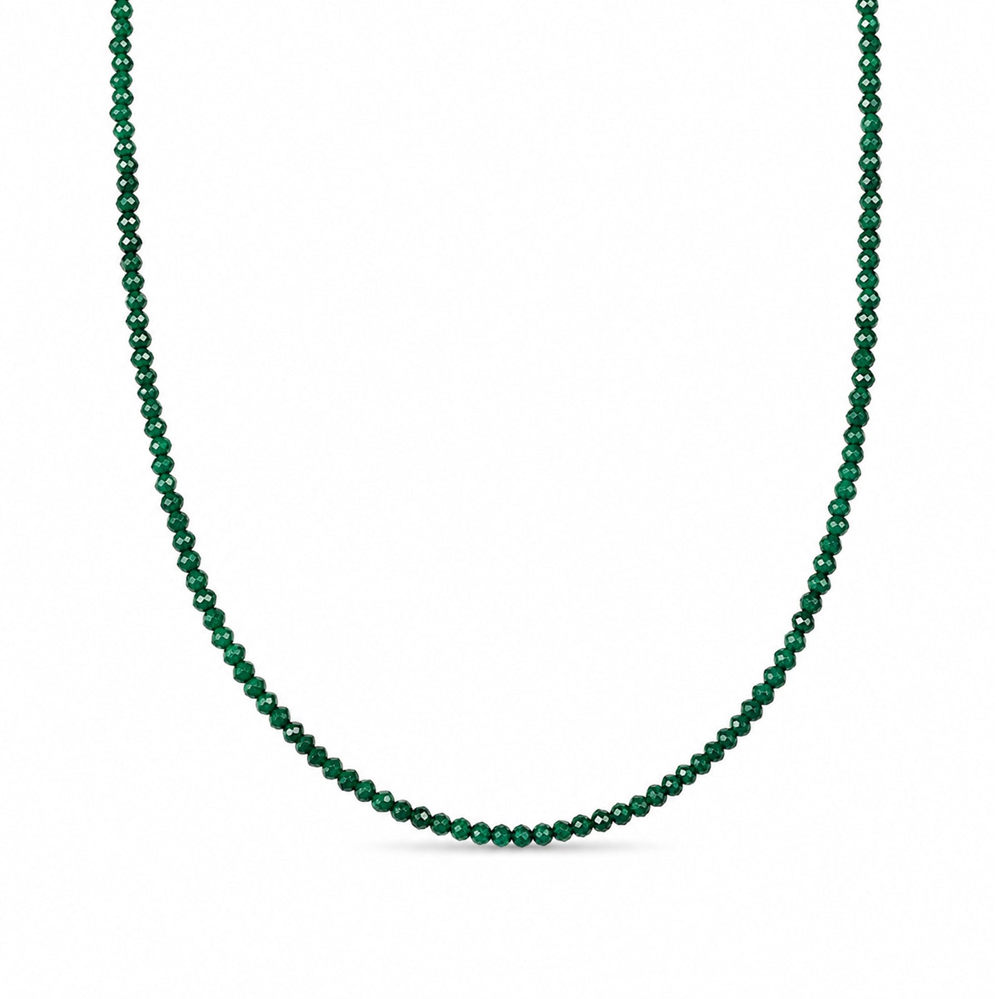 14K Gold Faceted Malachite Beaded Necklace, 2mm Size