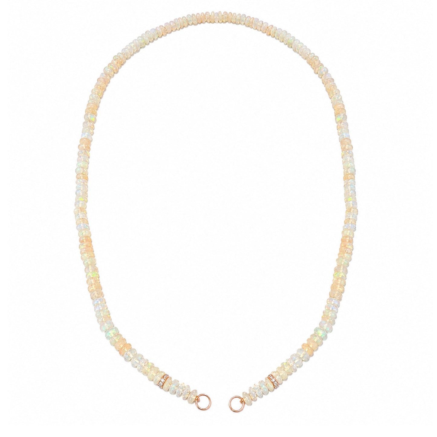14K Gold White Opal & Diamond Beaded Necklace