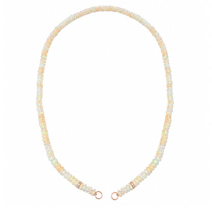 14K Gold White Opal & Diamond Beaded Necklace