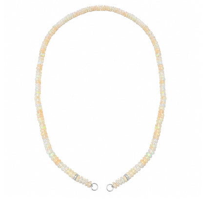 14K Gold White Opal & Diamond Beaded Necklace