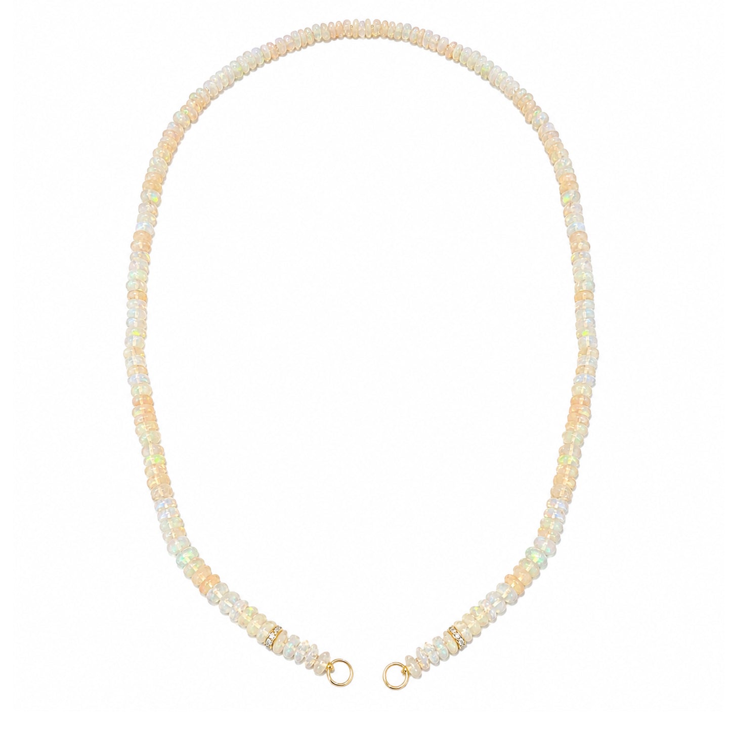 14K Gold White Opal & Diamond Beaded Necklace