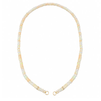 14K Gold White Opal & Diamond Beaded Necklace