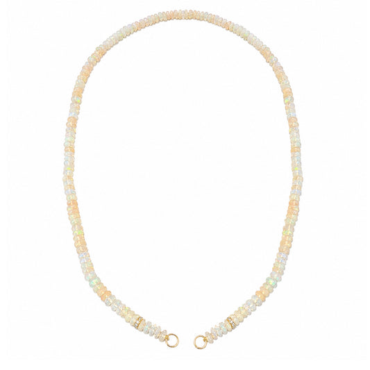 14K Gold White Opal & Diamond Beaded Necklace