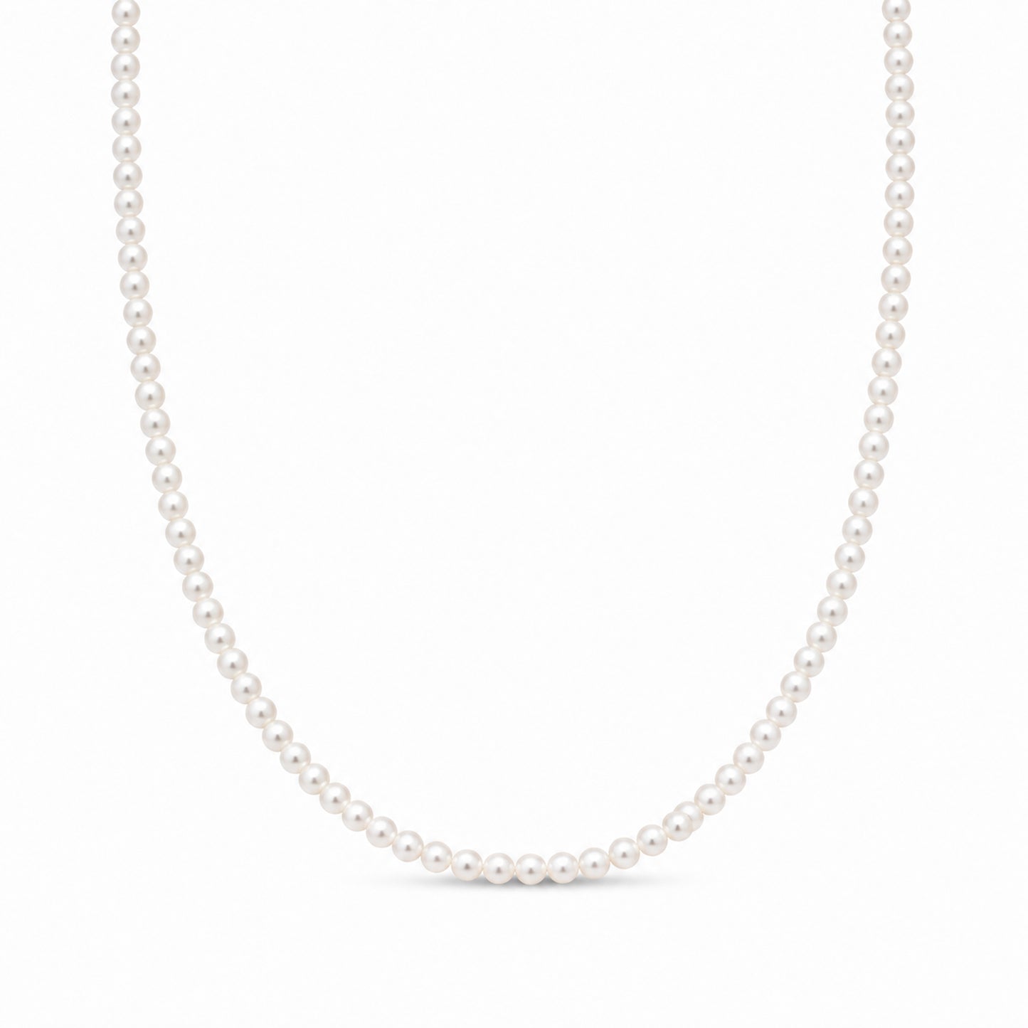 14K Gold White Freshwater Pearl Beaded Necklace, 3mm Size