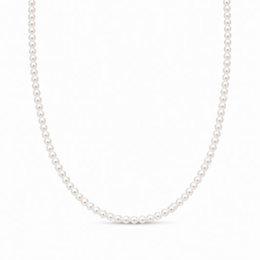 14K Gold White Freshwater Pearl Beaded Necklace, 3mm Size