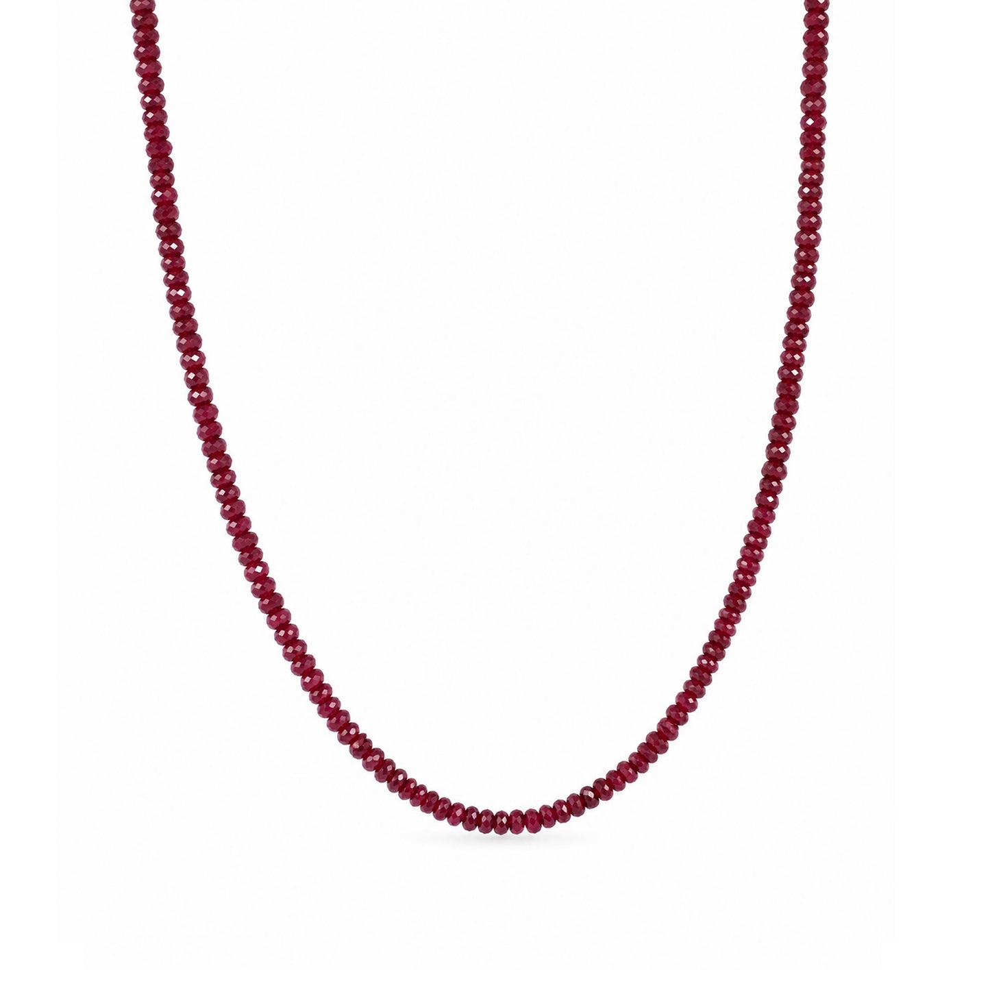 14K Gold Faceted Ruby Rondelle Beaded Necklace, 3mm Size
