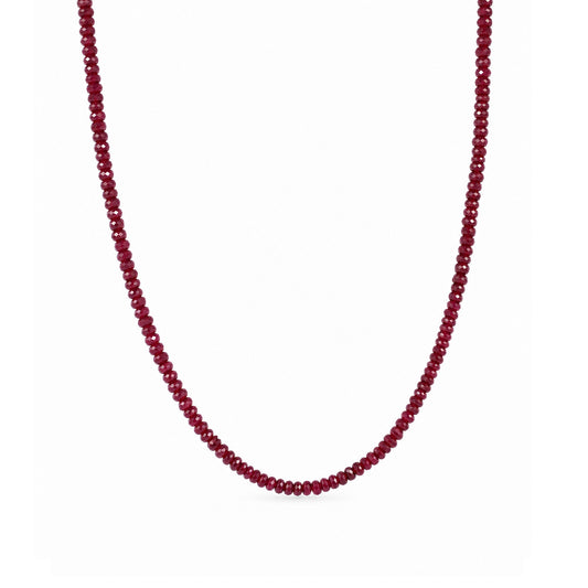 14K Gold Faceted Ruby Rondelle Beaded Necklace, 3mm Size