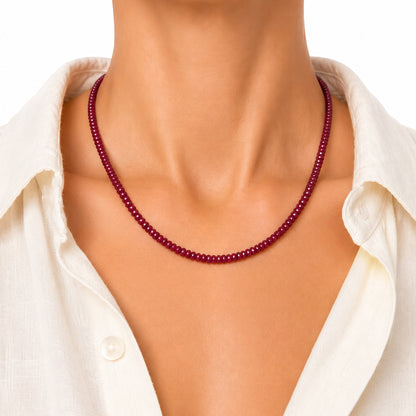 14K Gold Faceted Ruby Rondelle Beaded Necklace, 3mm Size