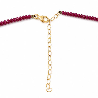 14K Gold Faceted Ruby Rondelle Beaded Necklace, 3mm Size