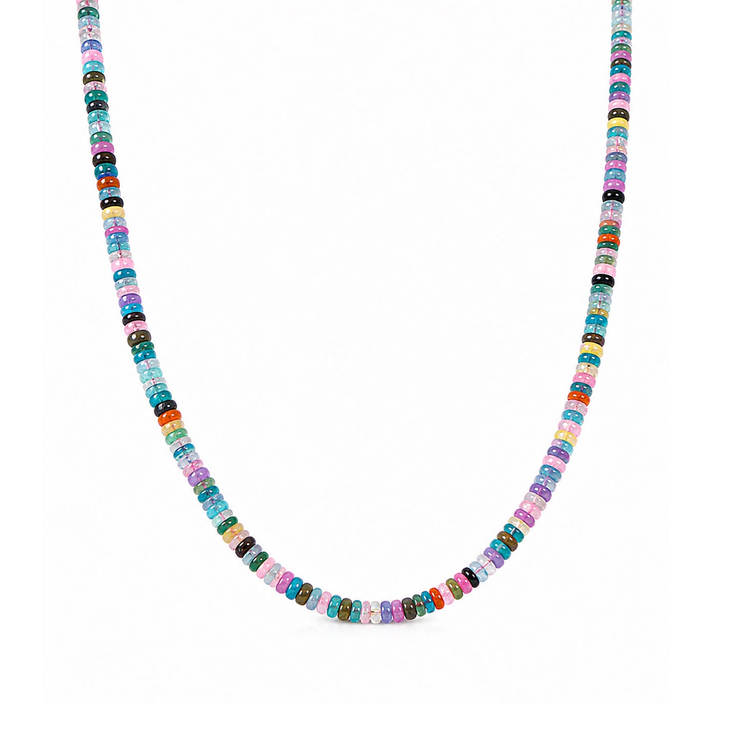 14K Gold Rainbow Opal Rondelle Beaded Necklace, 4mm Size