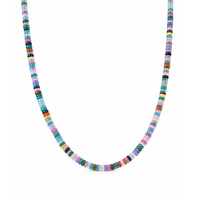 14K Gold Rainbow Opal Rondelle Beaded Necklace, 4mm Size