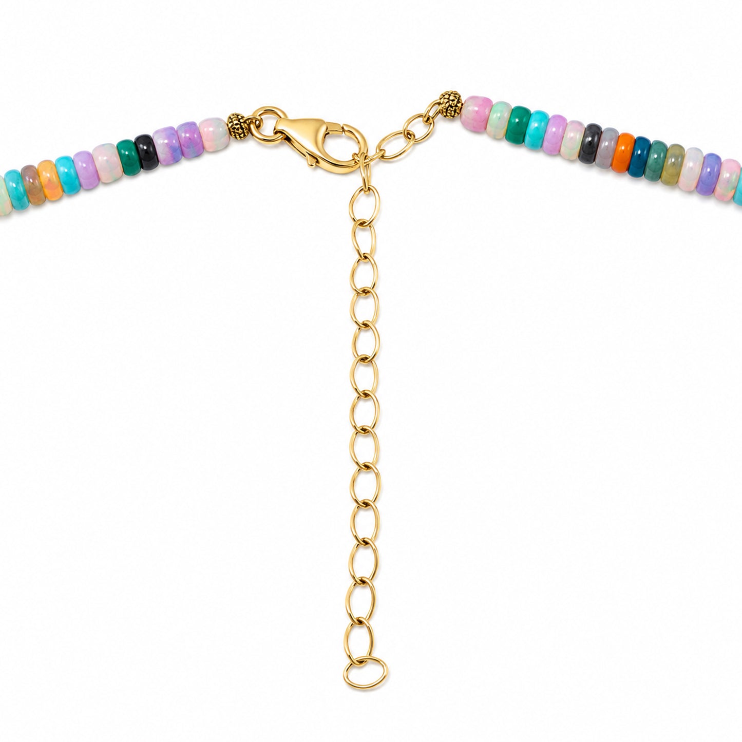 14K Gold Rainbow Opal Rondelle Beaded Necklace, 4mm Size