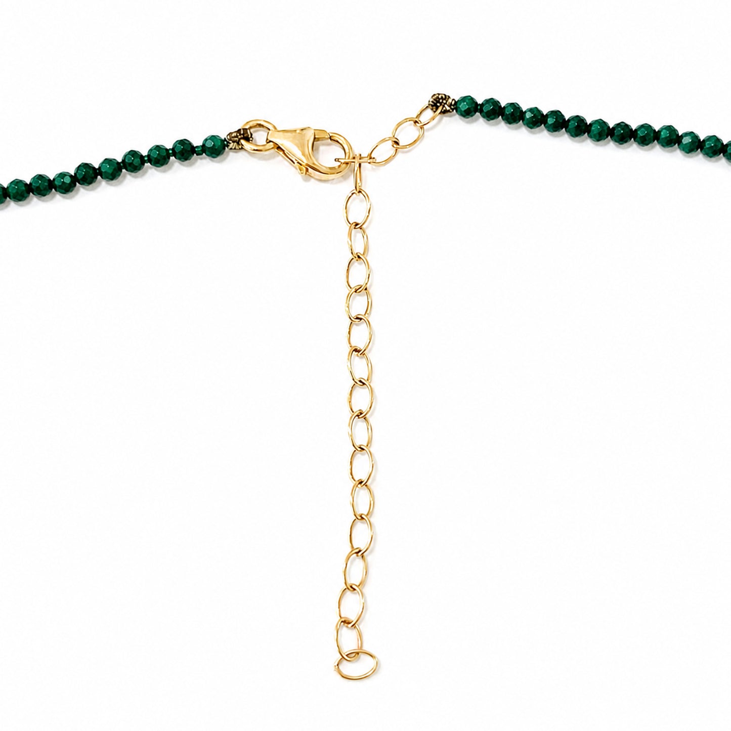 14K Gold Faceted Malachite Beaded Necklace, 2mm Size