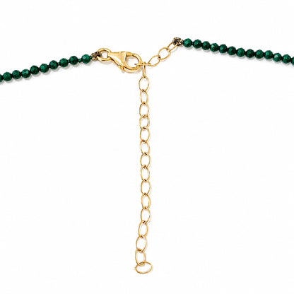 14K Gold Faceted Malachite Beaded Necklace, 2mm Size