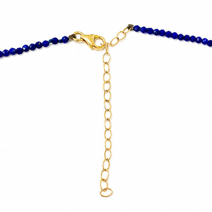 14K Gold Faceted Lapis Lazuli Beaded Necklace, 2mm Size