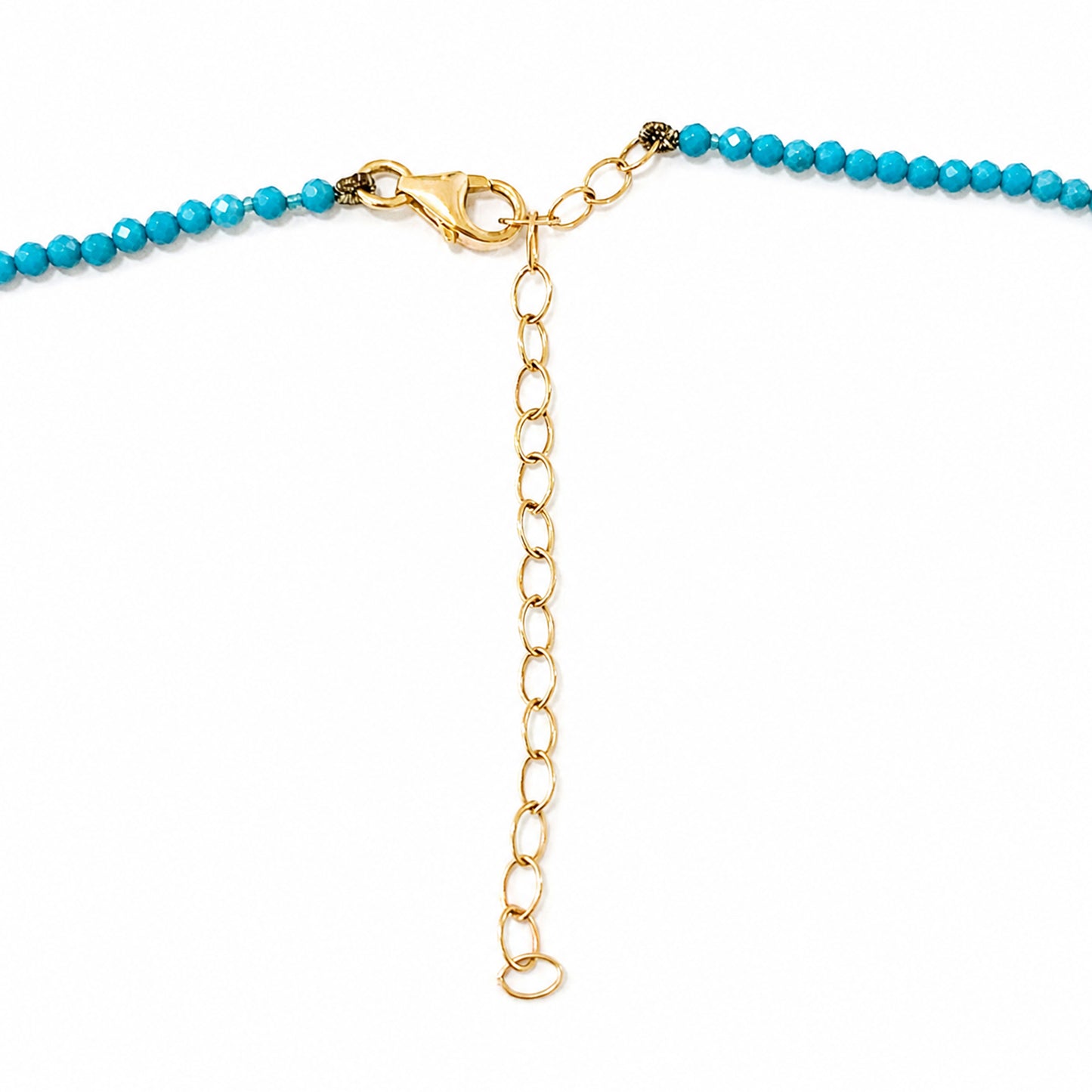 14K Gold Faceted Turquoise Beaded Necklace, 2mm Size