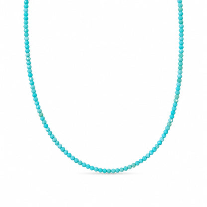 14K Gold Faceted Turquoise Beaded Necklace, 2mm Size