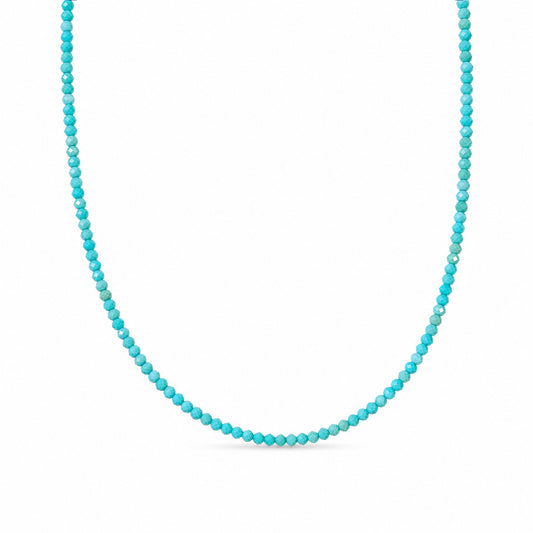 14K Gold Faceted Turquoise Beaded Necklace, 2mm Size
