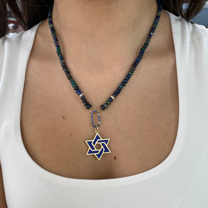 14K Gold Blue Enamel Star of David Charm Pendant