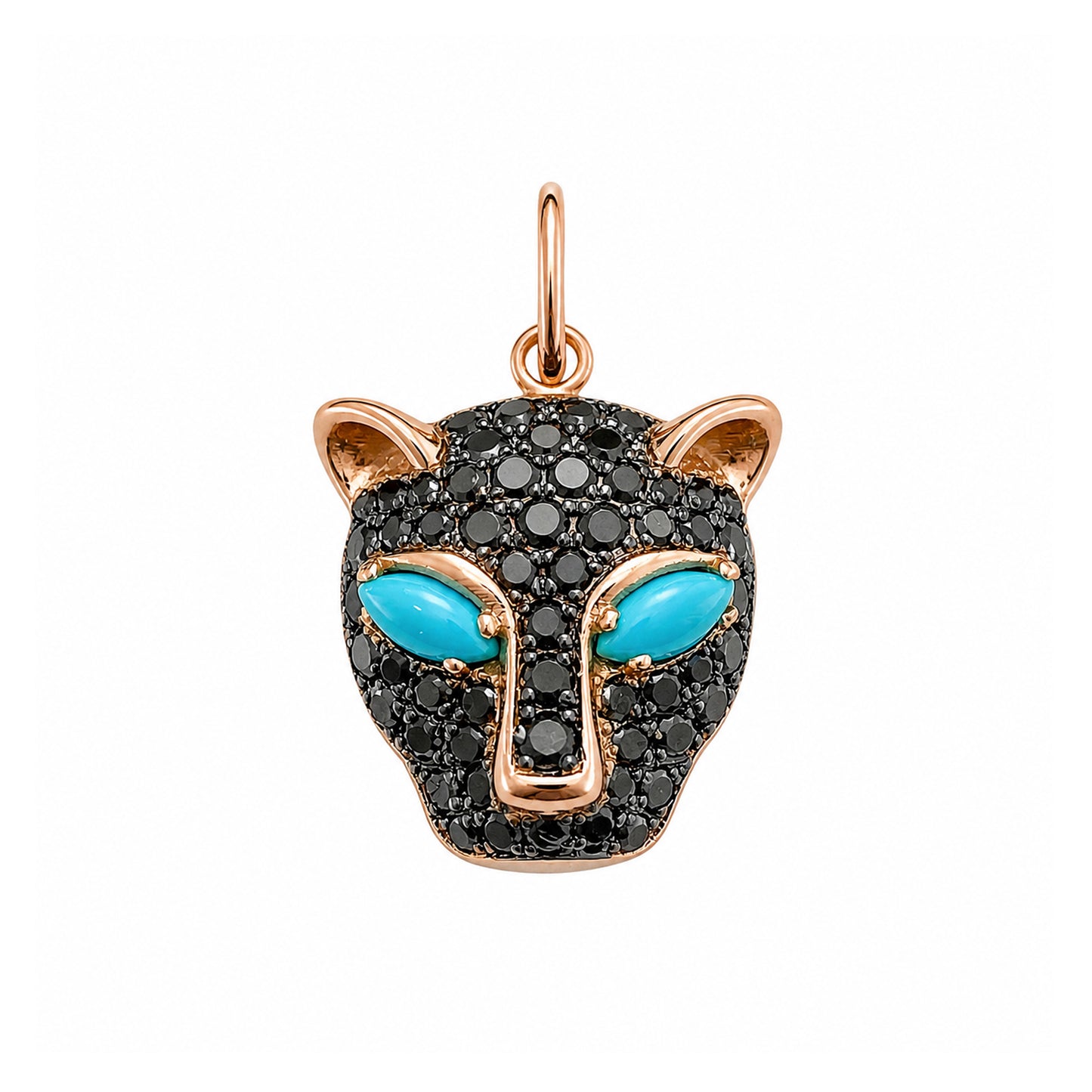 14K Gold Black Diamond Pavé Panther Charm Pendant ~ Marquise Turquoise Eyes