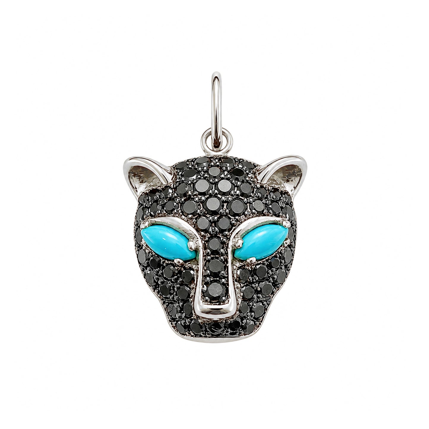 14K Gold Black Diamond Pavé Panther Charm Pendant ~ Marquise Turquoise Eyes