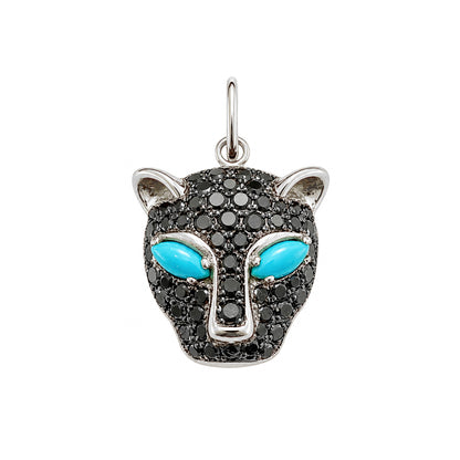 14K Gold Black Diamond Pavé Panther Charm Pendant ~ Marquise Turquoise Eyes