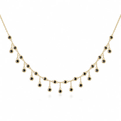 14K Gold Black Diamond Fringe Necklace
