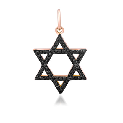 14K Gold Black Diamond Star of David Charm Pendant, Medium Size