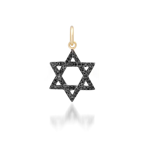 14K Gold Black Diamond Star of David Charm Pendant, Small Size