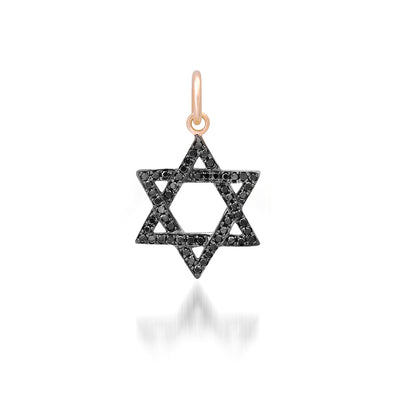 14K Gold Black Diamond Star of David Charm Pendant, Small Size