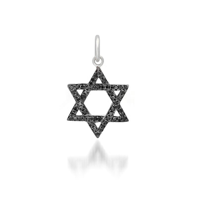 14K Gold Black Diamond Star of David Charm Pendant, Small Size