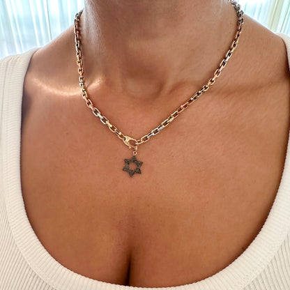 14K Gold Black Diamond Star of David Charm Pendant, Small Size