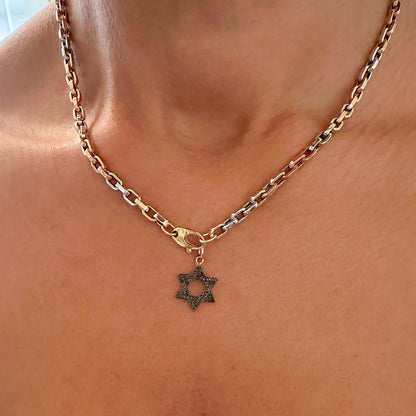14K Gold Black Diamond Star of David Charm Pendant, Small Size