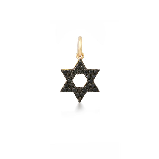 14K Gold Black Diamond Star of David Charm Pendant, XS Size