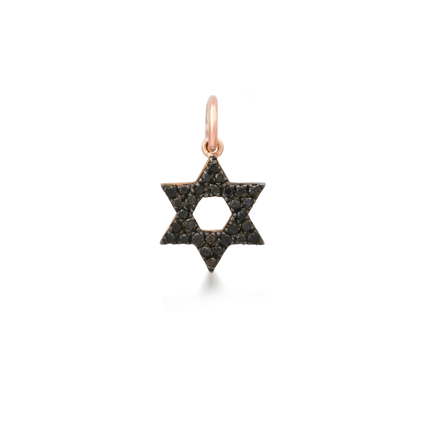 14K Gold Black Diamond Star of David Charm Pendant, XS Size