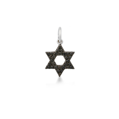 14K Gold Black Diamond Star of David Charm Pendant, XS Size