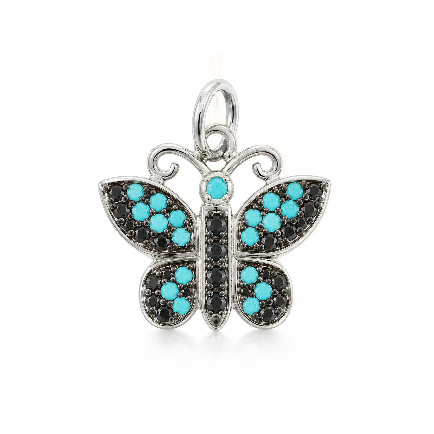 14K Gold Pavé Black Diamond & Turquoise Butterfly Charm Pendant
