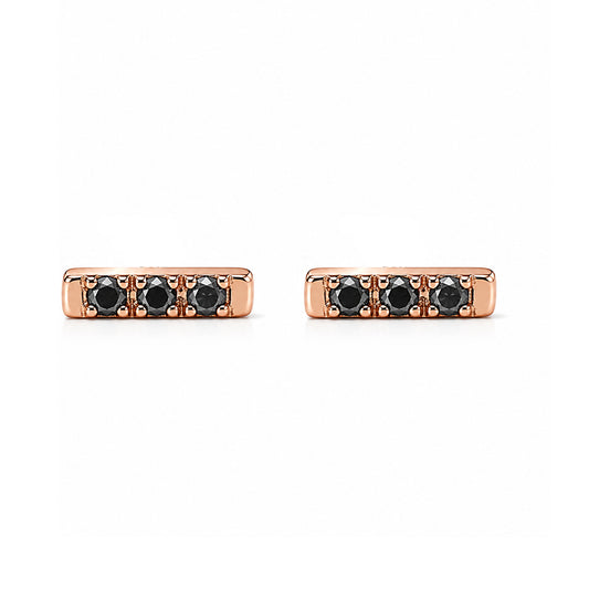 14K Gold XS Pavé Black Diamond Bar Stud Earrings