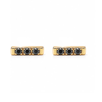 14K Gold XS Pavé Black Diamond Bar Stud Earrings