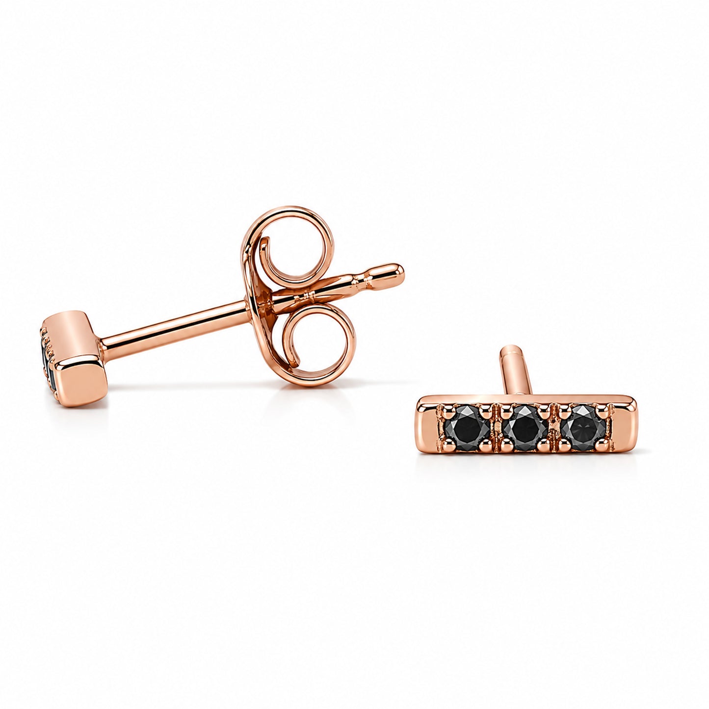 14K Gold XS Pavé Black Diamond Bar Stud Earrings