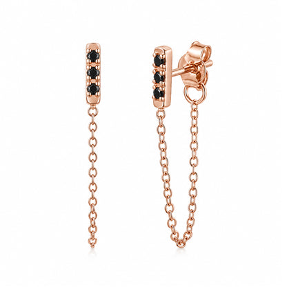 14K Gold Pavé Black Diamond XS Bar Chain Dangle Stud Earrings