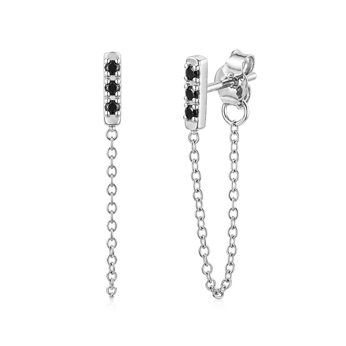 14K Gold Pavé Black Diamond XS Bar Chain Dangle Stud Earrings