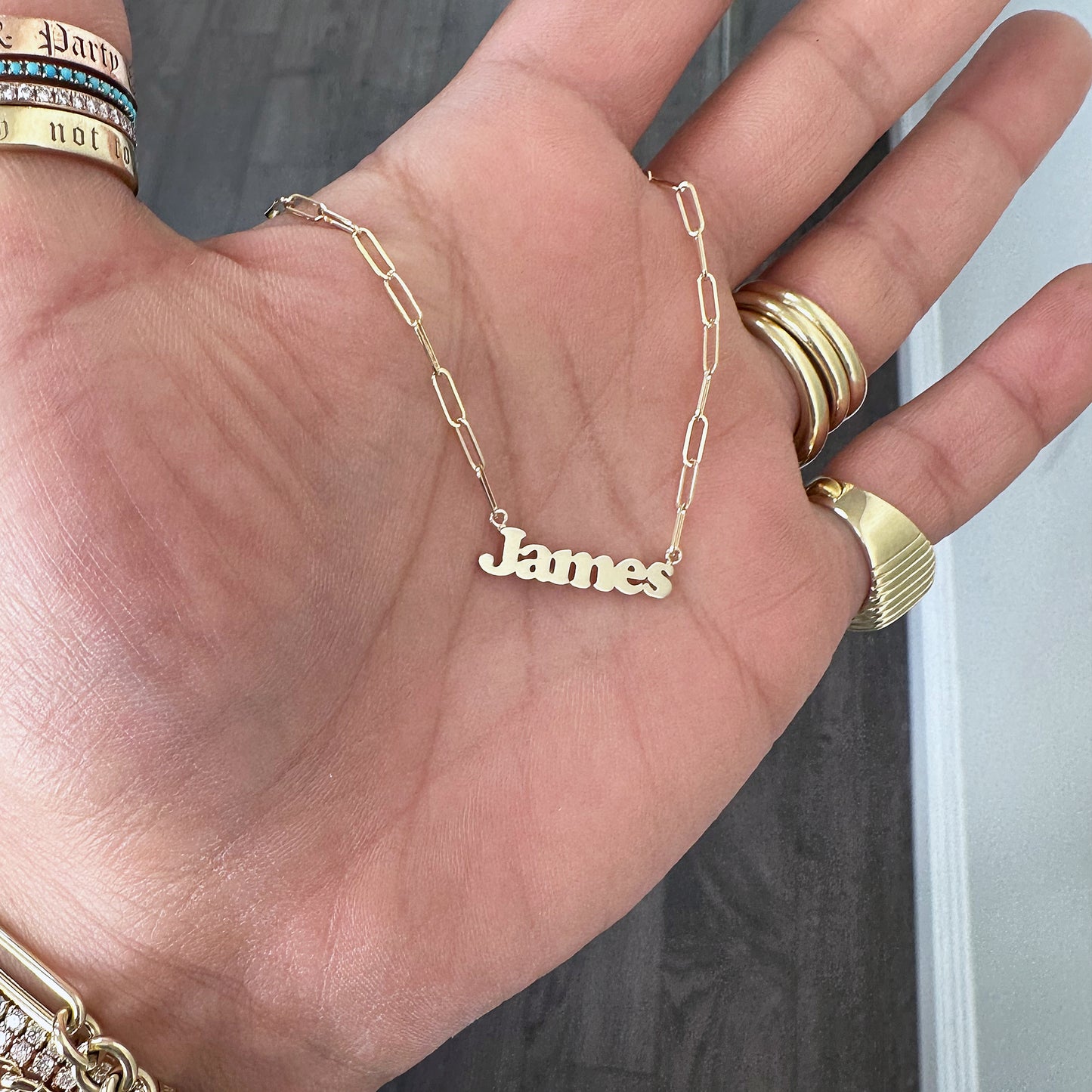 14K Gold Mini Nameplate Pendant Necklace ~ Block Font